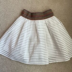 Elegant White Striped Skirt with Colorful Waistband